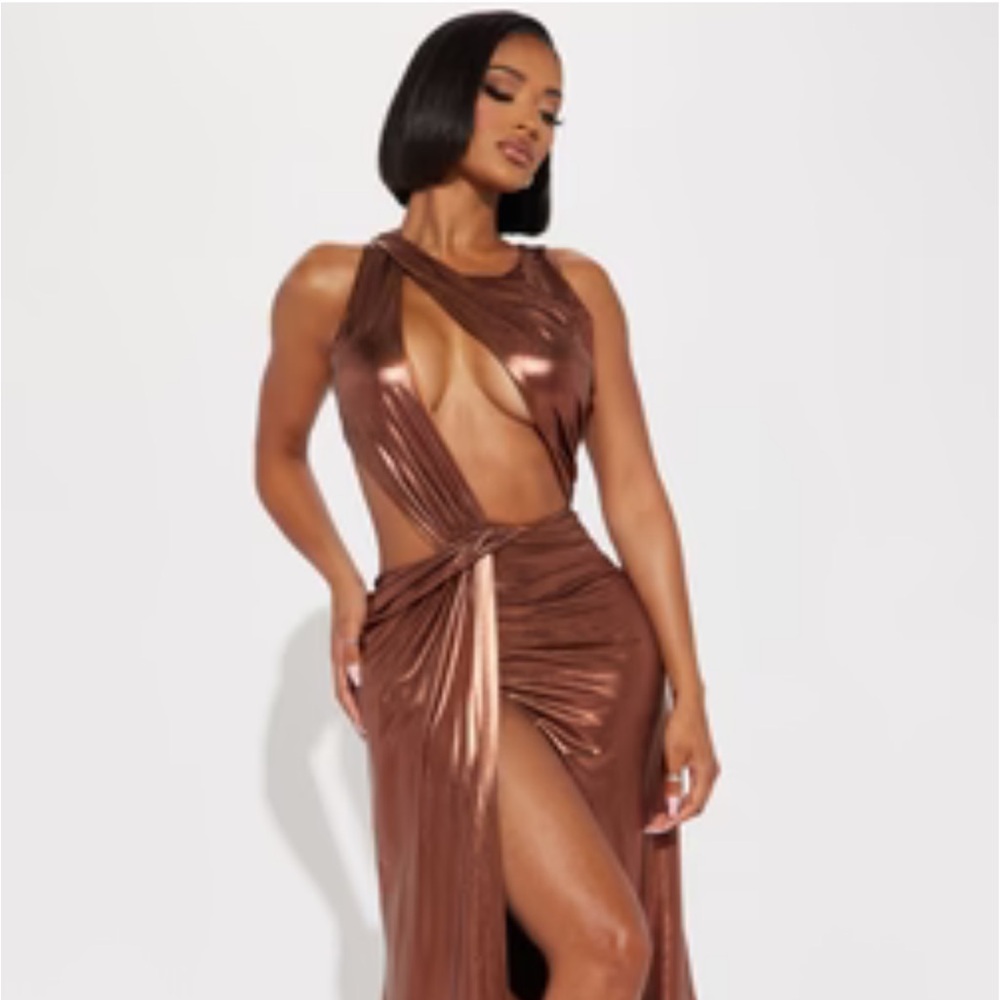 Elegant Metallic Brown Gown